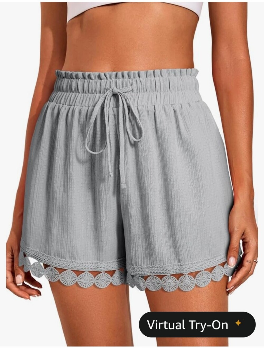 Dokotoo Gray Ruffle Lace Trim Shorts XL NWT
